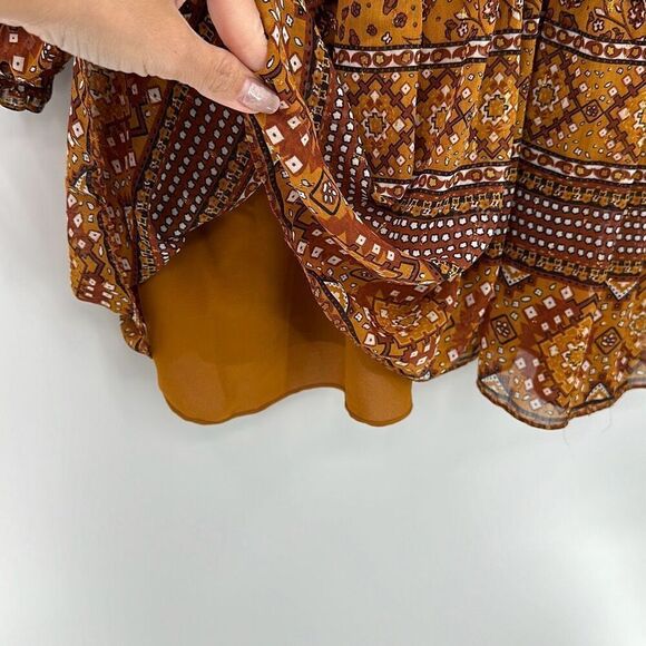House of Harlow 1960 Boho Rust Gold Brown Ruffle TieredFloral Mini Dress Small - Picture 9 of 13
